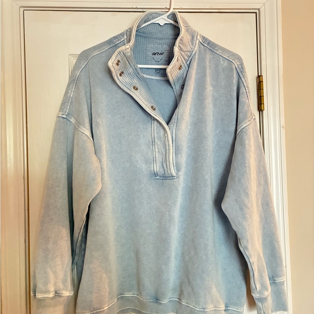 Aerie Getaway Quarter Snap Sweatshirt in light blue
